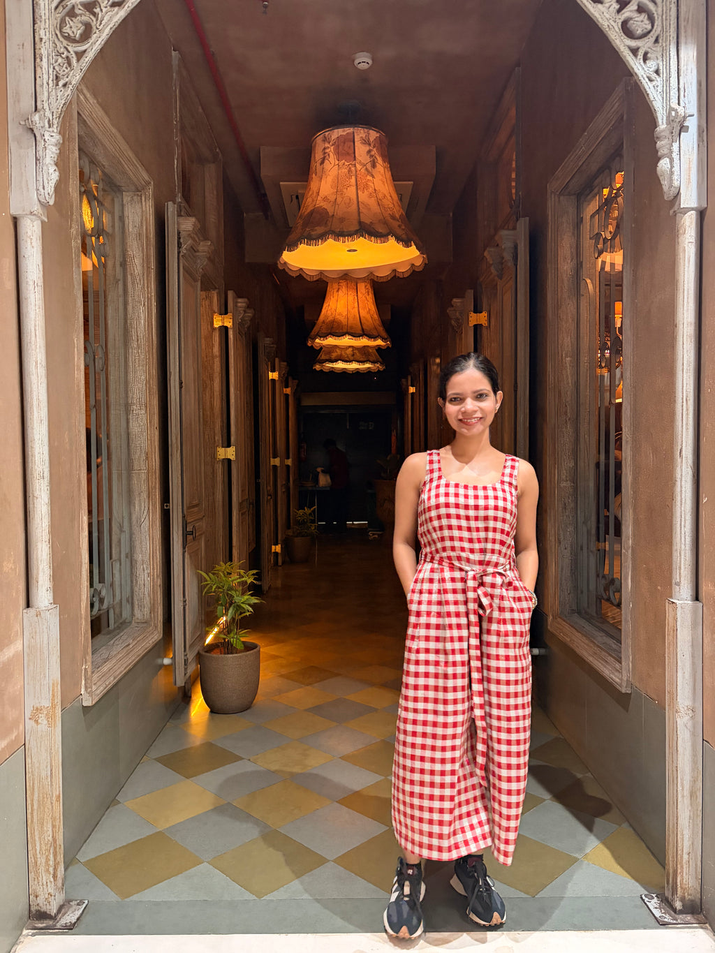 Power Jumpsuit in Check pattern Chanderi fabric