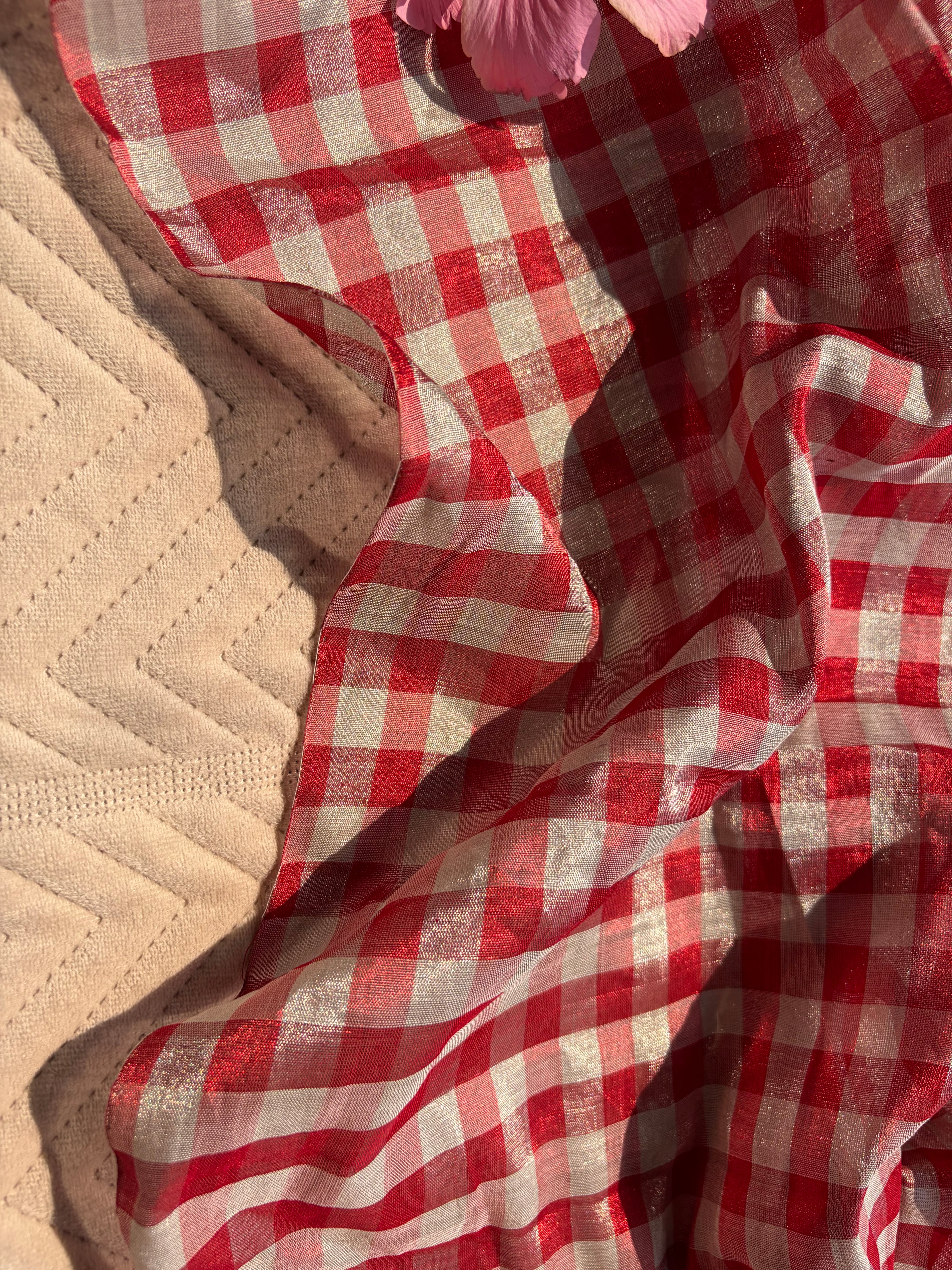 Check Pattern Chanderi Tissue Saree