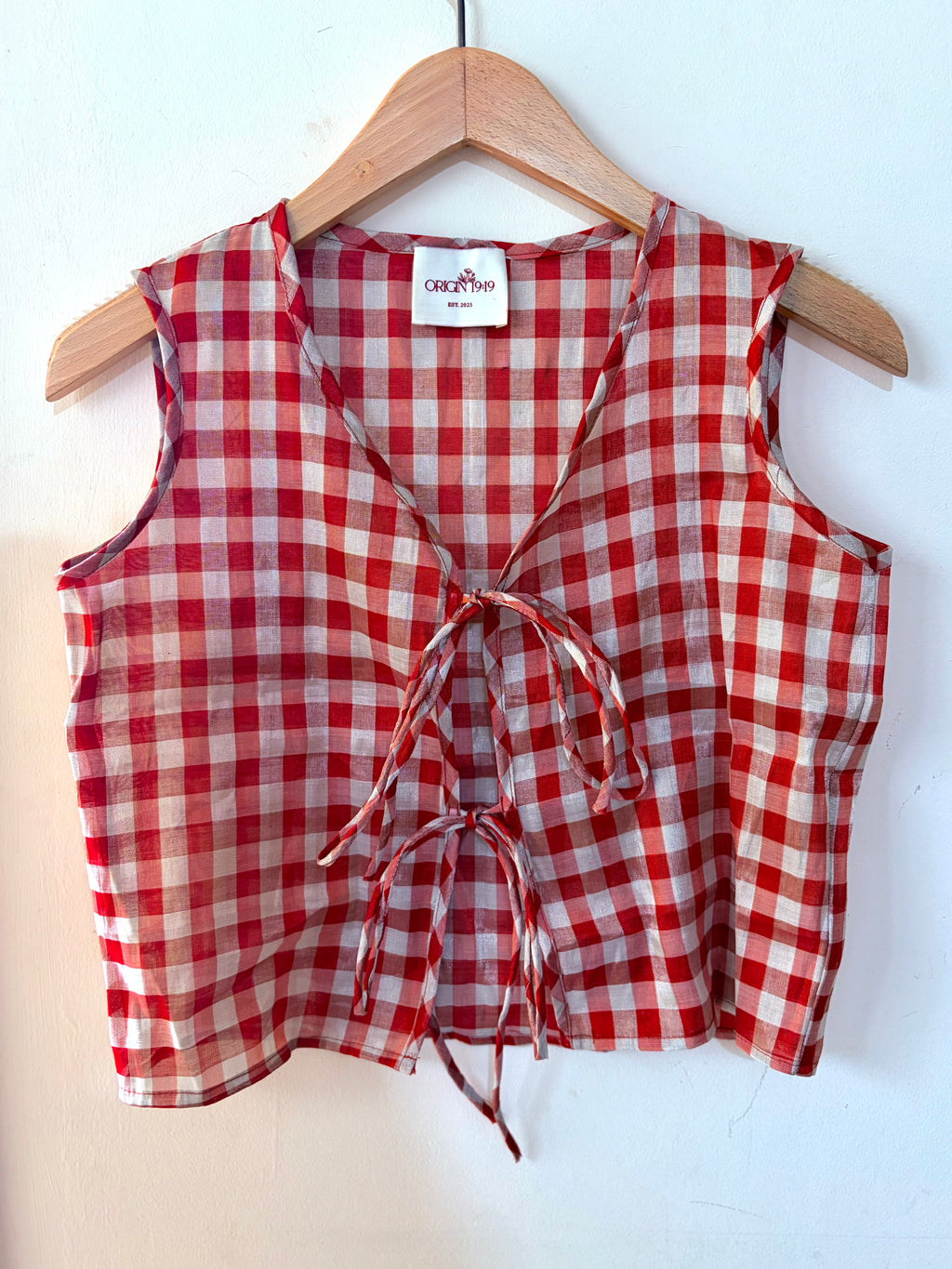 Pinterest Top- in Chanderi Tissue Checkered fabric