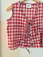 Pinterest Top- in Chanderi Tissue Checkered fabric