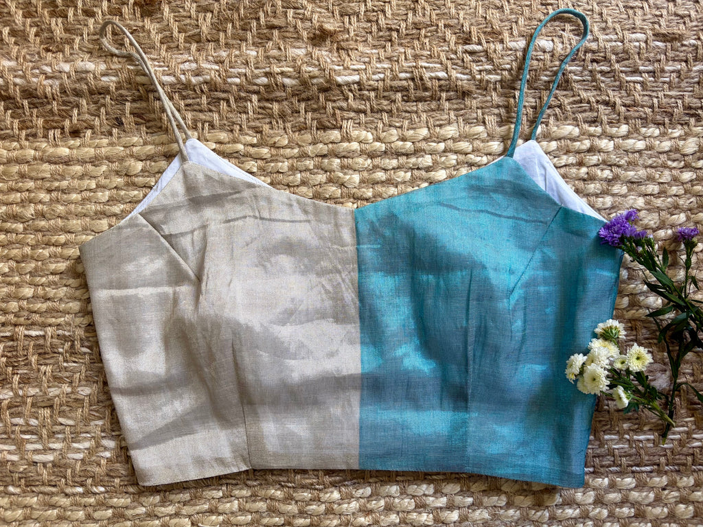 MALKIN TOP - Crop top in Colorblocked Chanderi Fabric