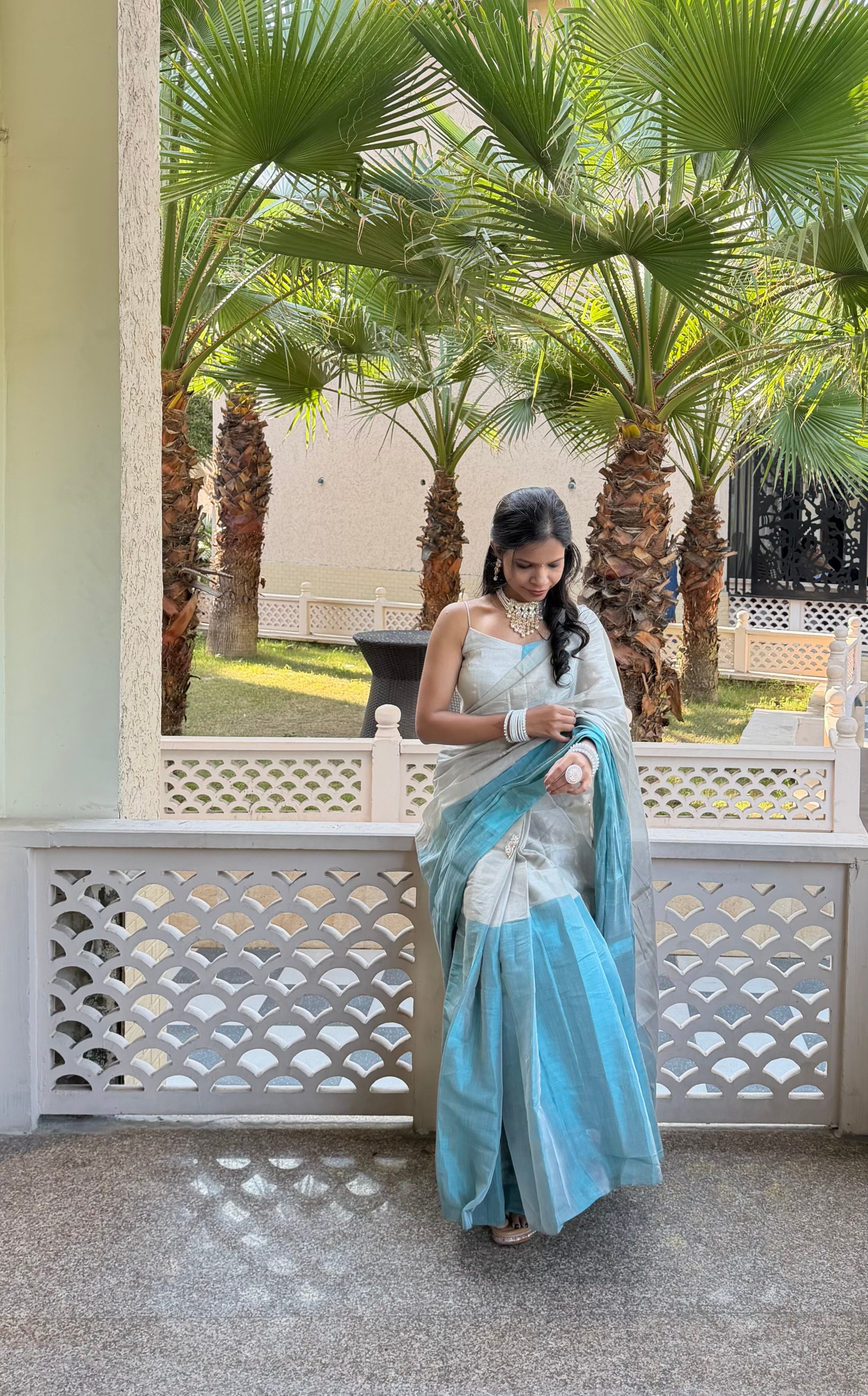 Chanderi Tissue Color blocked Saree