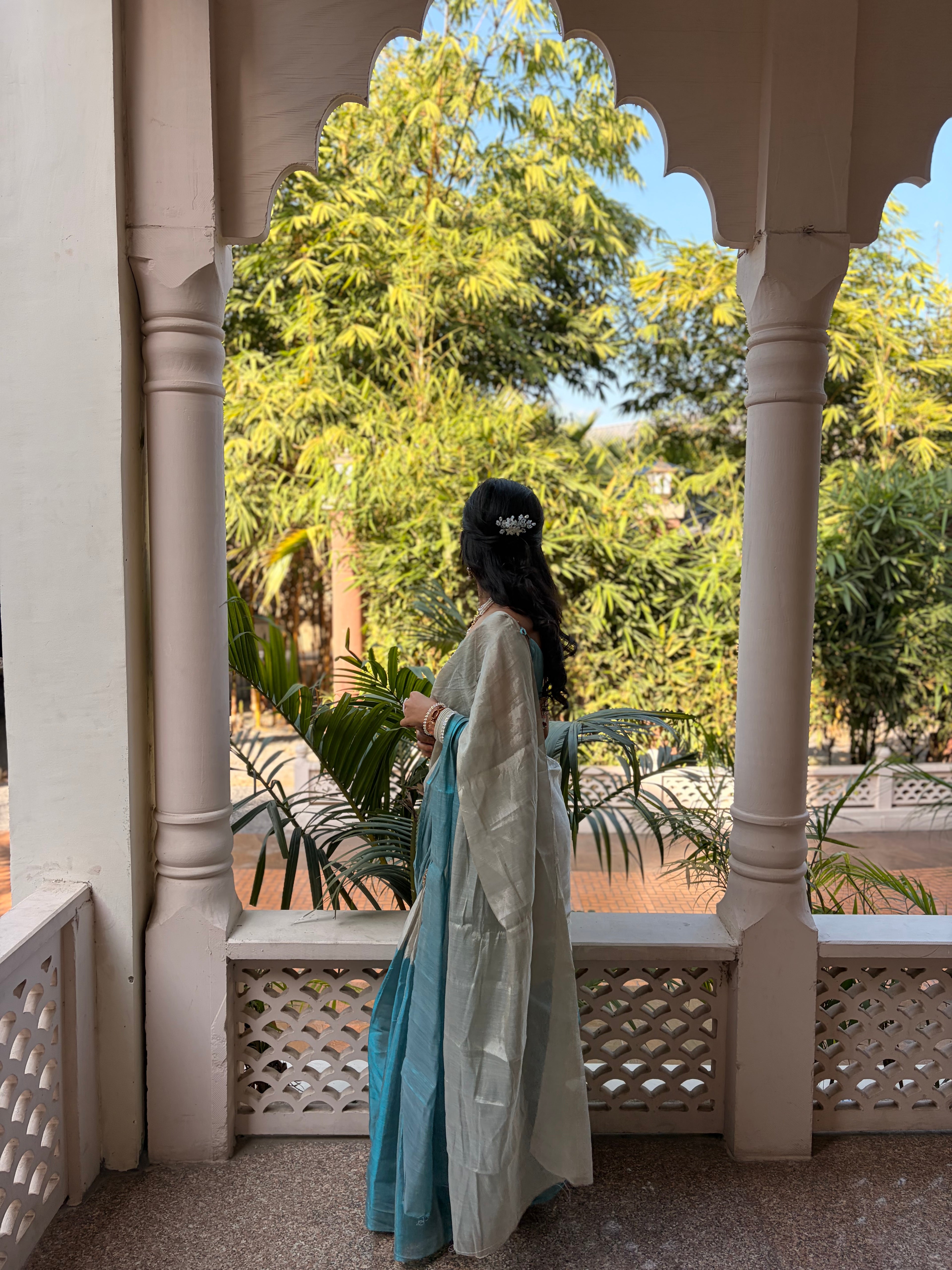 Chanderi Tissue Color blocked Saree