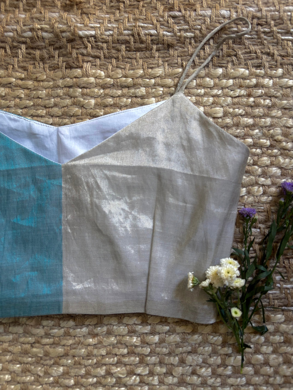 MALKIN TOP - Crop top in Colorblocked Chanderi Fabric