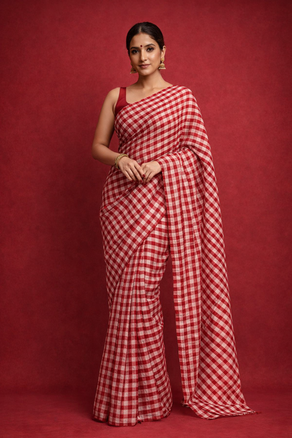 Check Pattern Chanderi Tissue Saree